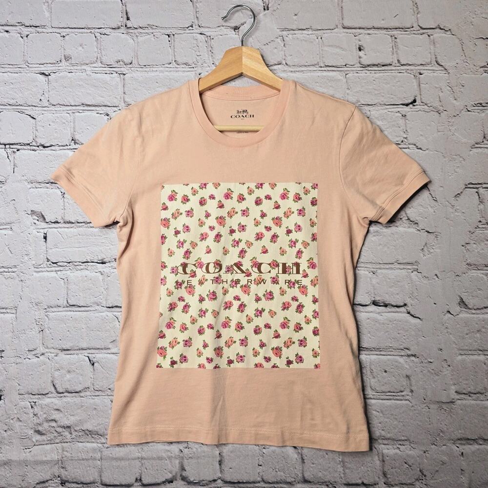 Coach Spring Blossom Signature Square Classic 100% Cotton Short Sleev‎ Tshirt Sm